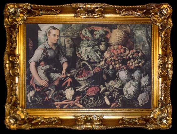 framed  Joachim Beuckelaer Market Woman with Fruit,Vegetables and Poultry (mk14), ta009-2